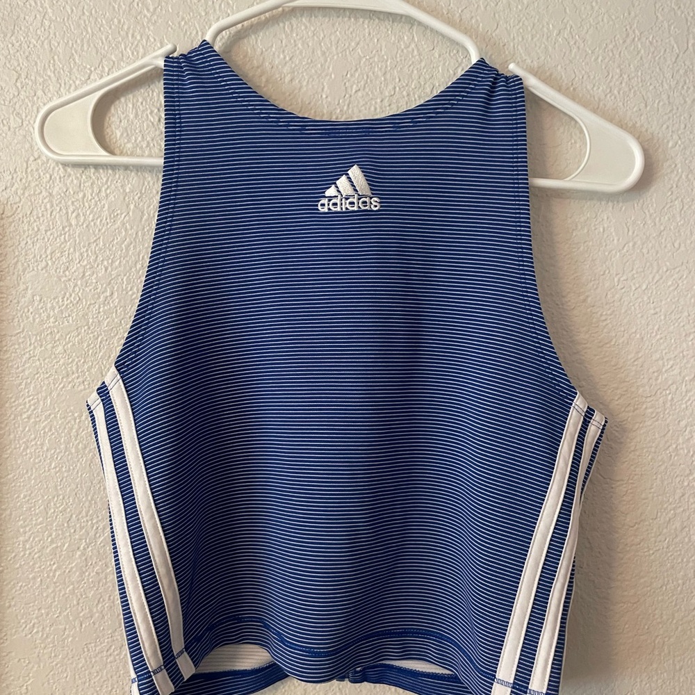 Adidas Blue and White cropped Tank Top